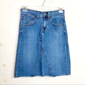 LEVI distressed denim raw hem skirt